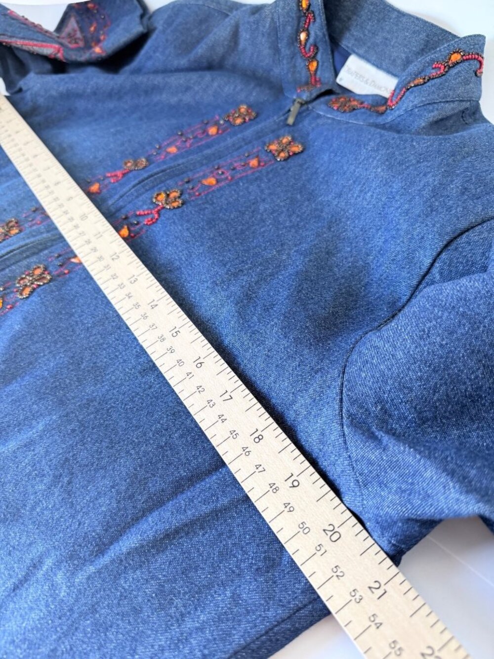 Drapers & Damons Cotton Denim Zippered Embroidered Blazer Womens Petite Medium - Picture 10 of 15
